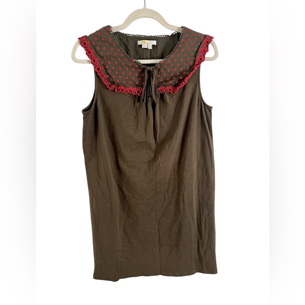 Boden Nella jersey Olive green brown eyelet collared shift dress